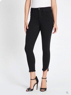 Paige Margot Black Crop Skinny Jeans with Frayed Hem Size 27